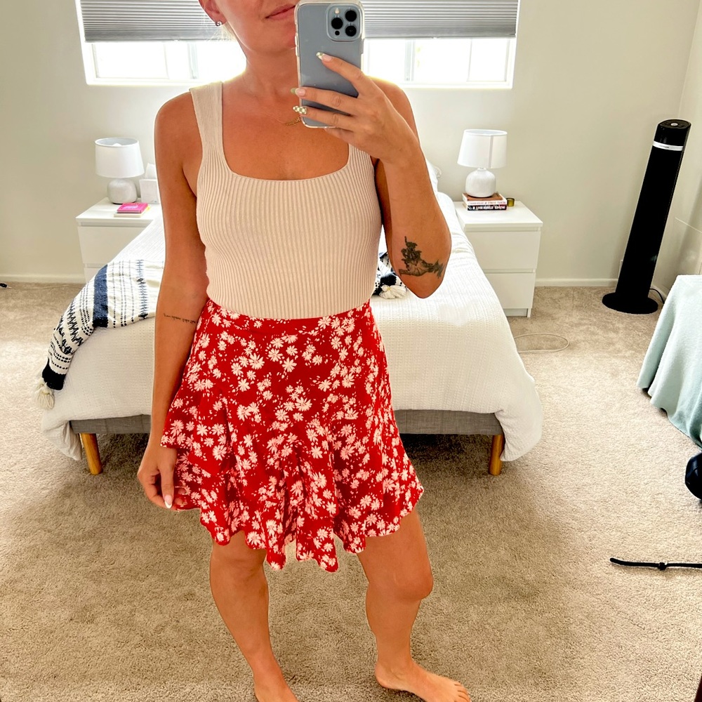 Yumi Kim Skirt in “windswept red” - mini/midi nice length